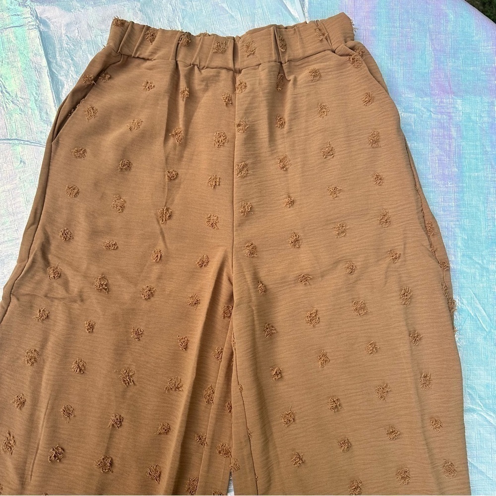 NIB Caramel Polka Dots High Waist Pants Wide Leg Solid Soft Comfortable Small - Picture 7 of 8